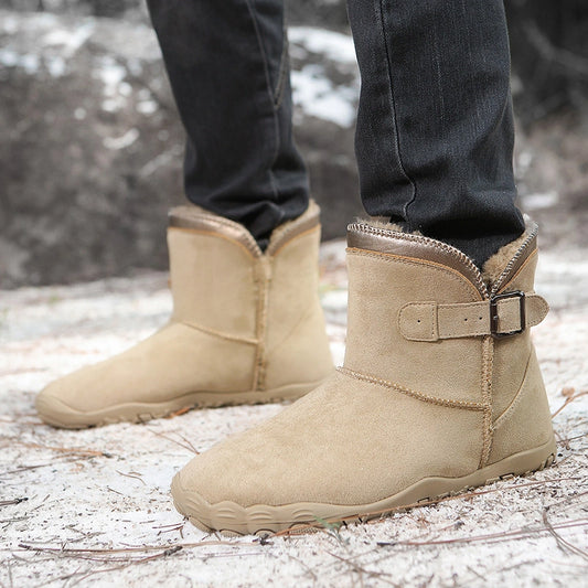 Winterwarme Schneestiefel mit kuscheligem Innenfutter, Zehenfreiheit und breiter Zehenbox für Damen und Herren – weiche, gefütterte Baumwollstiefel aus Wildleder für warme Füße im Winter